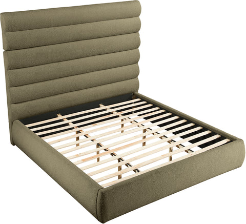 Amara Olive Boucle Fabric Upholstered King Bed, 1 Piece