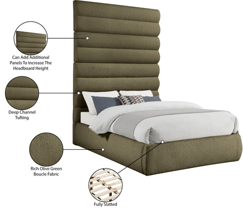 Amara Olive Boucle Fabric Upholstered King Bed, 1 Piece (Style 2)