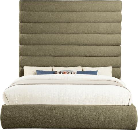 Amara Olive Boucle Fabric Upholstered King Bed, 1 Piece (Style 2)