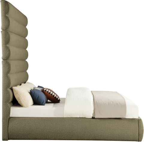 Amara Olive Boucle Fabric Upholstered King Bed, 1 Piece (Style 2)