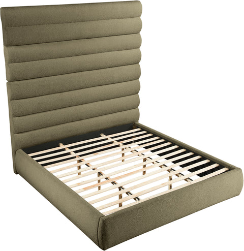 Amara Olive Boucle Fabric Upholstered King Bed, 1 Piece (Style 2)