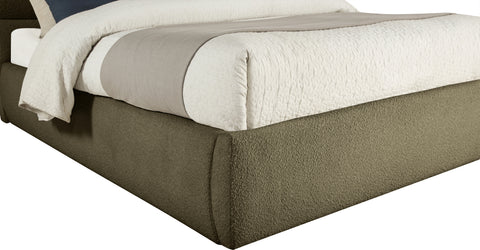 Amara Olive Boucle Fabric Upholstered King Bed, 1 Piece (Style 2)