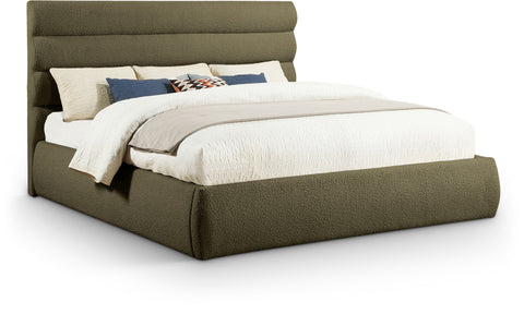 Amara Olive Boucle Fabric Upholstered King Bed, 1 Piece (Style 3)
