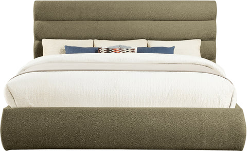 Amara Olive Boucle Fabric Upholstered King Bed, 1 Piece (Style 3)