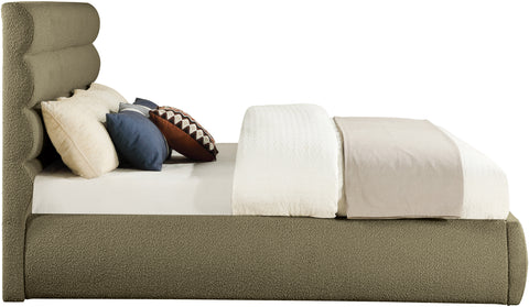 Amara Olive Boucle Fabric Upholstered King Bed, 1 Piece (Style 3)
