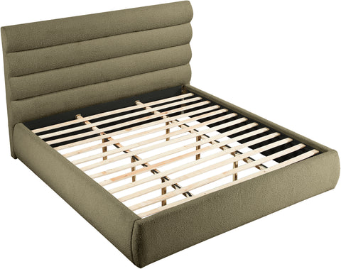 Amara Olive Boucle Fabric Upholstered King Bed, 1 Piece (Style 3)