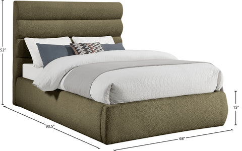 Amara Olive Boucle Fabric Upholstered Queen Bed, 1 Piece (Style 3)