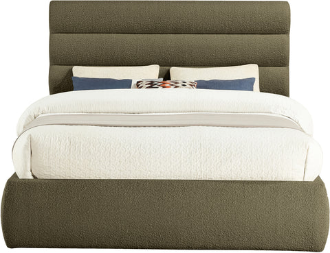 Amara Olive Boucle Fabric Upholstered Queen Bed, 1 Piece (Style 3)