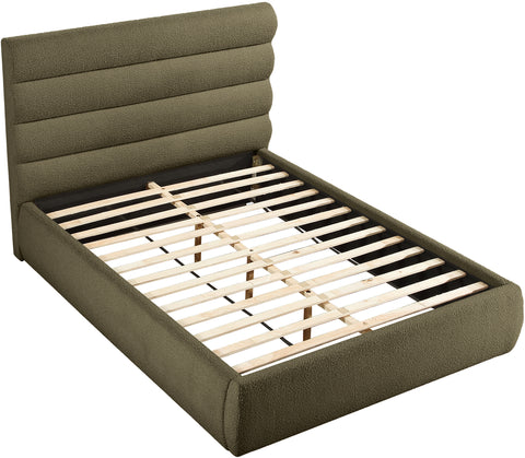 Amara Olive Boucle Fabric Upholstered Queen Bed, 1 Piece (Style 3)