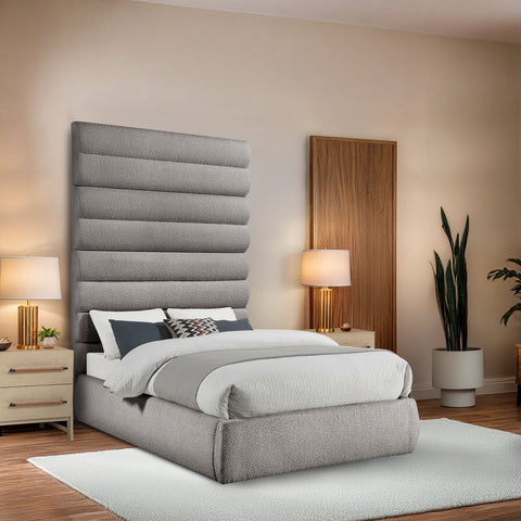 Amara Taupe Boucle Fabric Upholstered Full Bed, 1 Piece (Style 2)