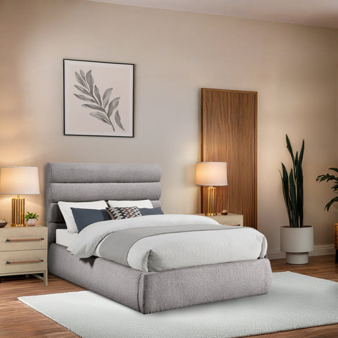 Amara Taupe Boucle Fabric Upholstered Full Bed, 1 Piece (Style 3)