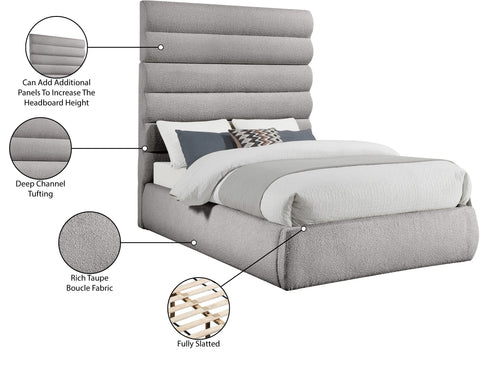 Amara Taupe Boucle Fabric Upholstered King Bed, 1 Piece