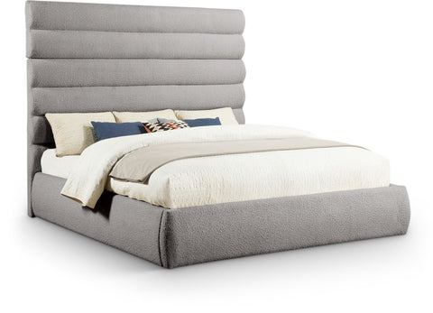 Amara Taupe Boucle Fabric Upholstered King Bed, 1 Piece