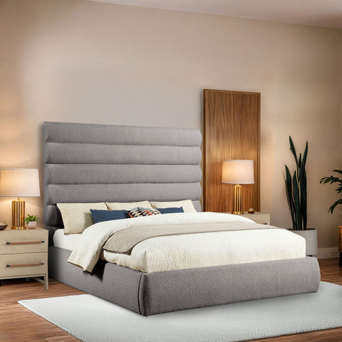 Amara Taupe Boucle Fabric Upholstered King Bed, 1 Piece