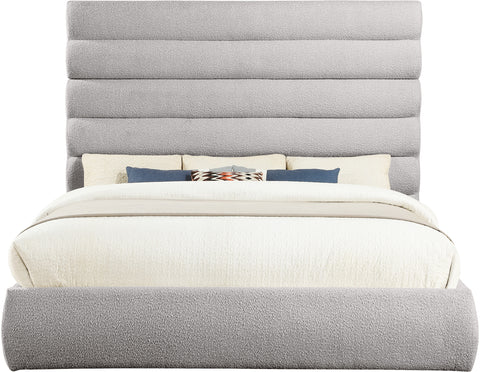Amara Taupe Boucle Fabric Upholstered King Bed, 1 Piece