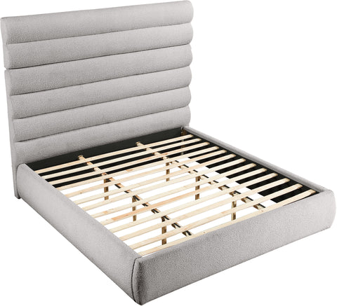Amara Taupe Boucle Fabric Upholstered King Bed, 1 Piece