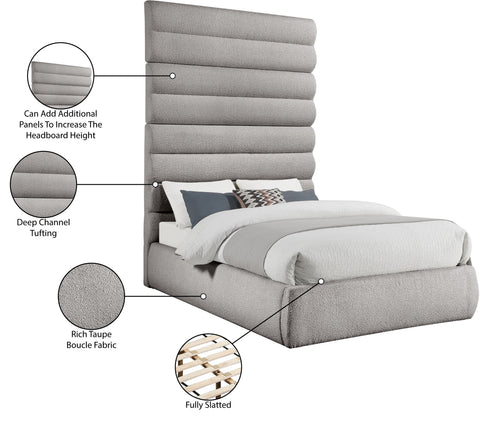 Amara Taupe Boucle Fabric Upholstered King Bed, 1 Piece (Style 2)