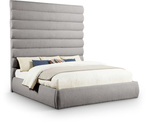 Amara Taupe Boucle Fabric Upholstered King Bed, 1 Piece (Style 2)