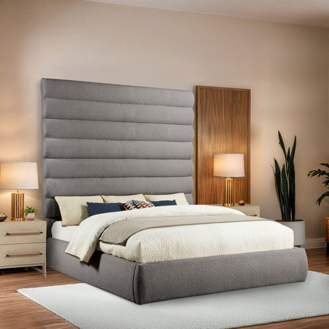 Amara Taupe Boucle Fabric Upholstered King Bed, 1 Piece (Style 2)