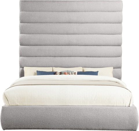 Amara Taupe Boucle Fabric Upholstered King Bed, 1 Piece (Style 2)