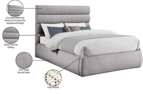 Amara Taupe Boucle Fabric Upholstered King Bed, 1 Piece (Style 3)