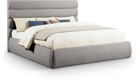 Amara Taupe Boucle Fabric Upholstered King Bed, 1 Piece (Style 3)