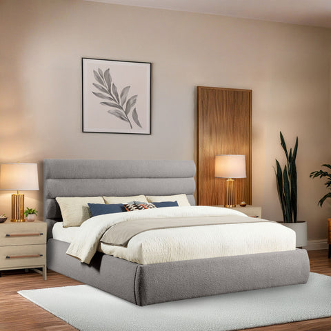 Amara Taupe Boucle Fabric Upholstered King Bed, 1 Piece (Style 3)