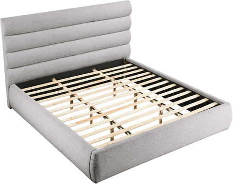 Amara Taupe Boucle Fabric Upholstered King Bed, 1 Piece (Style 3)