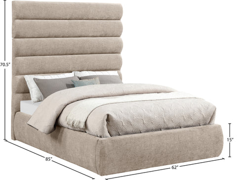 Amara Beige Chenille Fabric Upholstered Full Bed, 1 Piece