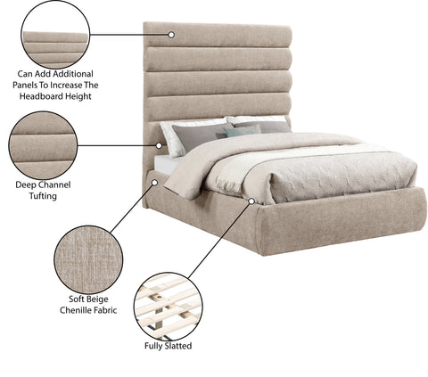 Amara Beige Chenille Fabric Upholstered Full Bed, 1 Piece