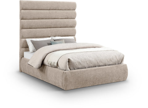 Amara Beige Chenille Fabric Upholstered Full Bed, 1 Piece