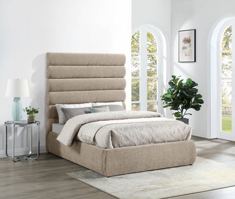 Amara Beige Chenille Fabric Upholstered Full Bed, 1 Piece