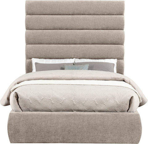 Amara Beige Chenille Fabric Upholstered Full Bed, 1 Piece