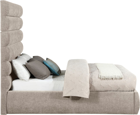 Amara Beige Chenille Fabric Upholstered Full Bed, 1 Piece