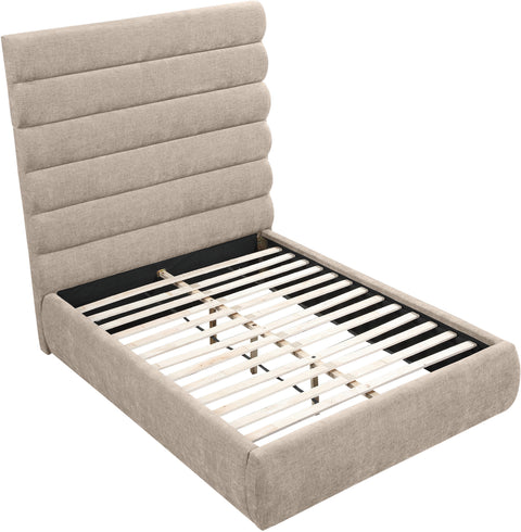 Amara Beige Chenille Fabric Upholstered Full Bed, 1 Piece