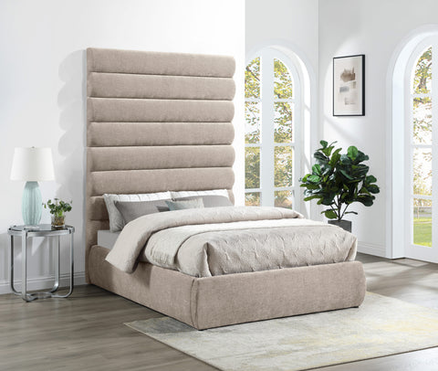 Amara Beige Chenille Fabric Upholstered Full Bed, 1 Piece (Style 2)