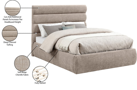 Amara Beige Chenille Fabric Upholstered Full Bed, 1 Piece (Style 3)