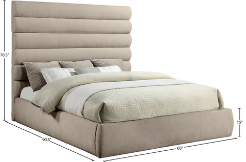Amara Beige Chenille Fabric Upholstered King Bed, 1 Piece
