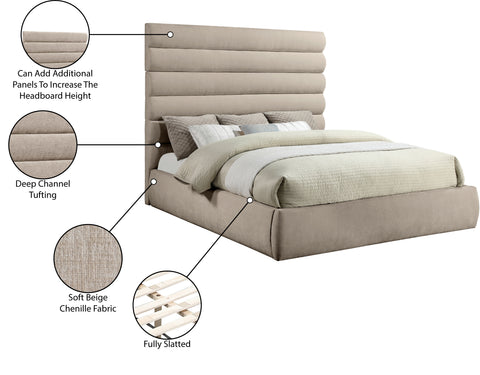 Amara Beige Chenille Fabric Upholstered King Bed, 1 Piece