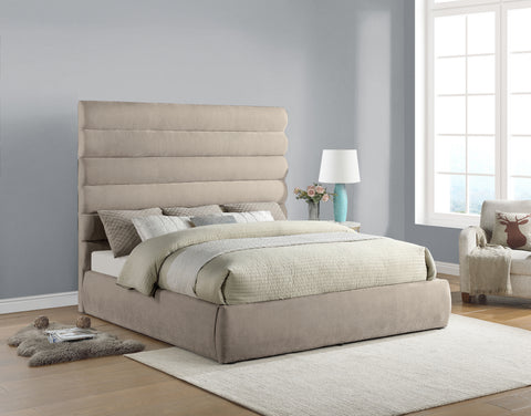 Amara Beige Chenille Fabric Upholstered King Bed, 1 Piece