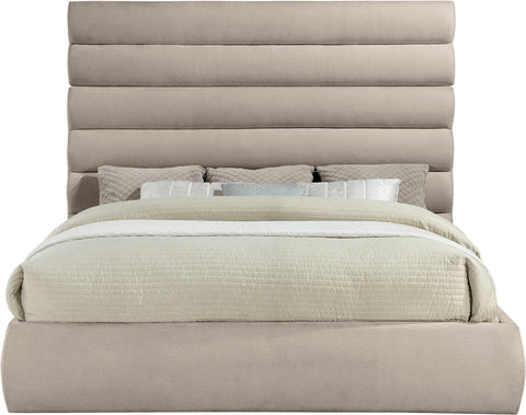 Amara Beige Chenille Fabric Upholstered King Bed, 1 Piece