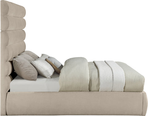 Amara Beige Chenille Fabric Upholstered King Bed, 1 Piece
