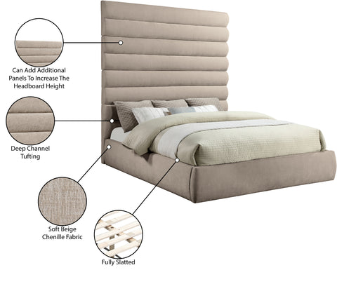 Amara Beige Chenille Fabric Upholstered King Bed, 1 Piece (Style 2)