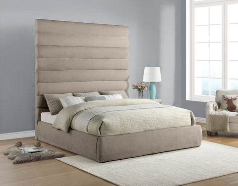 Amara Beige Chenille Fabric Upholstered King Bed, 1 Piece (Style 2)