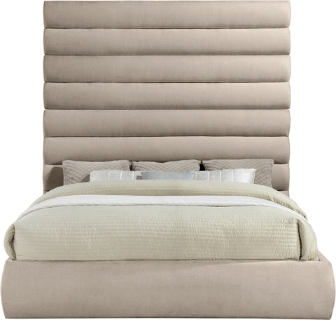 Amara Beige Chenille Fabric Upholstered King Bed, 1 Piece (Style 2)