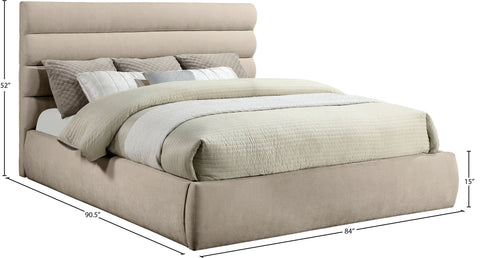 Amara Beige Chenille Fabric Upholstered King Bed, 1 Piece (Style 3)