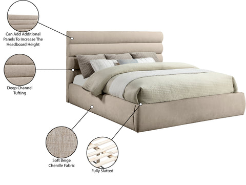 Amara Beige Chenille Fabric Upholstered King Bed, 1 Piece (Style 3)