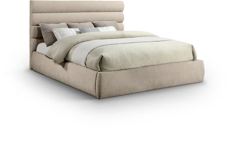 Amara Beige Chenille Fabric Upholstered King Bed, 1 Piece (Style 3)