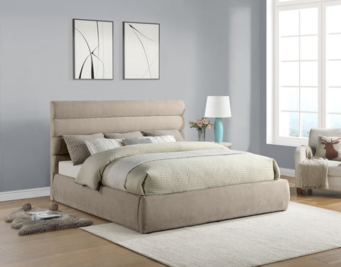 Amara Beige Chenille Fabric Upholstered King Bed, 1 Piece (Style 3)