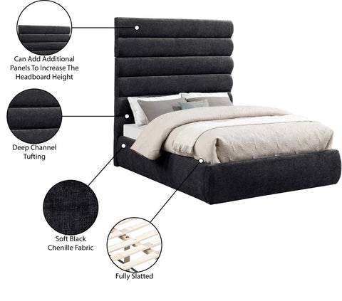 Amara Black Chenille Fabric Upholstered Full Bed, 1 Piece